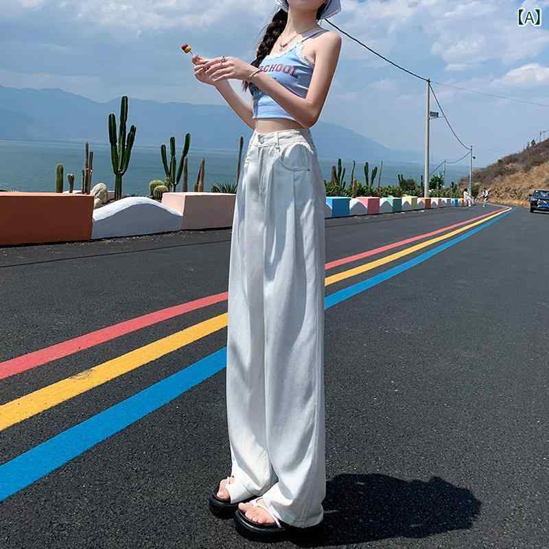 レディース デニム パンツ ホワイト ワイド レッグ ジーンズ レディース 2024夏 ハイウエスト スリム トール 細身 ストレート フロア レングス パンツ