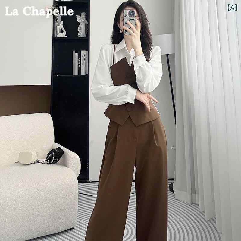 セットアップ レディース 高見え La Chapelle 春の 服装 ワイド レッグ パンツ スーツ レディース ファッション 年齢を 減らす 高級 通勤 シャツ ツーピース