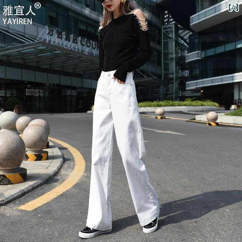 ワイド パンツ オシャレ ホワイト ワイド レッグ ジーンズ レディース 2025 春秋 ハイウエスト パンツ ドレープ ハイエンド ストレート