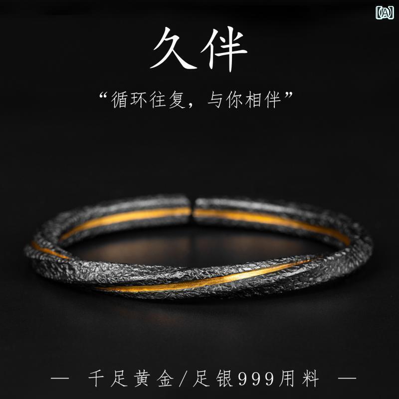 オシャレ バングル 腕輪 長期間的 共同作業者 999 銀 腕輪 メンズ レトロ 分かりやすい 24 K ゴールド 象嵌 しろがね色 メビウス輪っか 好一対