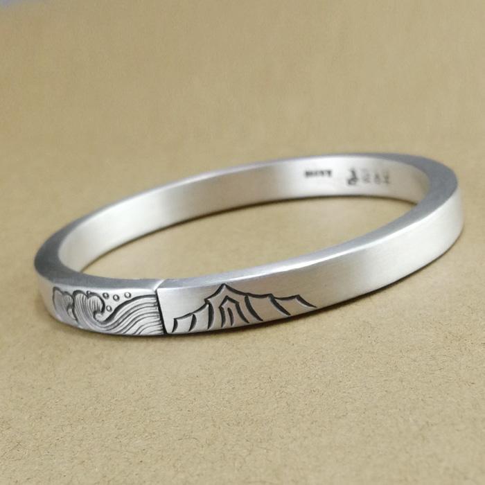 ブレスレット バングル オシャレ レトロ 春の 銀の 家族の ブレスレット 銀 999 山の 同盟 雲南 雪の 結晶の 正方形の メンズ レディースの カップルの 彫刻