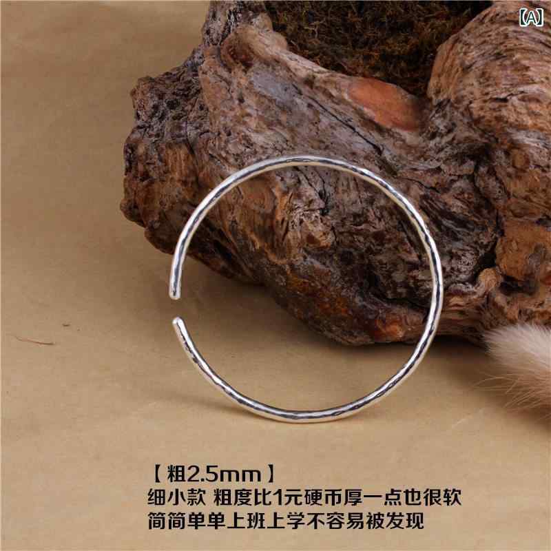 ブレスレット バングル オシャレ の ハンマー 加工 シルバーブレスレット 銀 S 999 スター リング シルバー 薄型 ブレスレット オープン 男女 カップル|ホープ