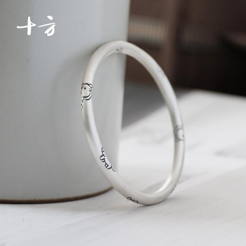ブレスレット バングル オシャレ 正午の 馬の 干支 銀 ブレスレット 女性用 999 閉じた ソリッド 彫刻 オープン