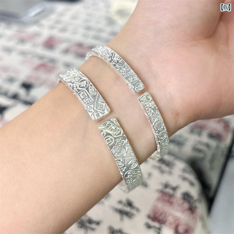 ブレスレット バングル オシャレ 2025年 Jiyan 銀 ブレスレット オープン ソリッド 新 チャイナ風 カップル スタイル 999 シルバーブレスレット ギフト