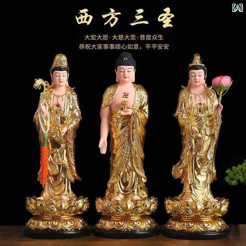 インテリア オブジェ おしゃれ 西洋 三 聖 像 観音 大乗 菩薩 阿弥陀 樹脂 家庭用 仏 堂 デスク トップ 装飾品｜ホープ