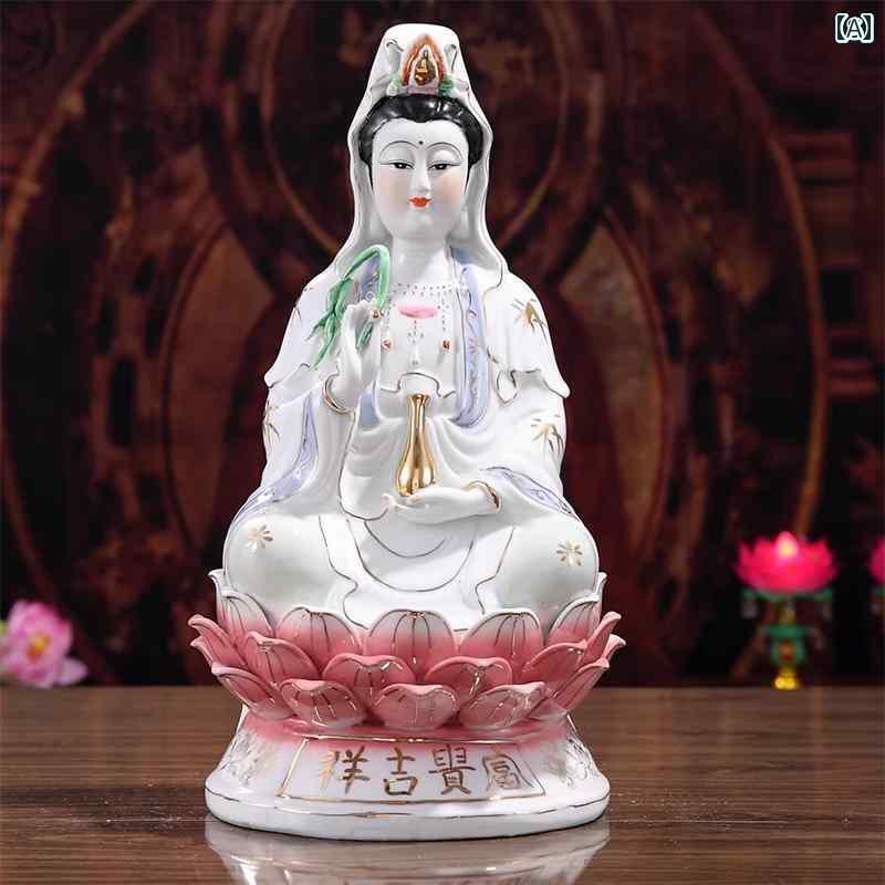 インテリア オブジェ おしゃれ 座る 蓮華 南海 観音 陶器 菩薩 家庭用 仏像 リビング ルーム 礼拝 堂 開店 像|ホープ