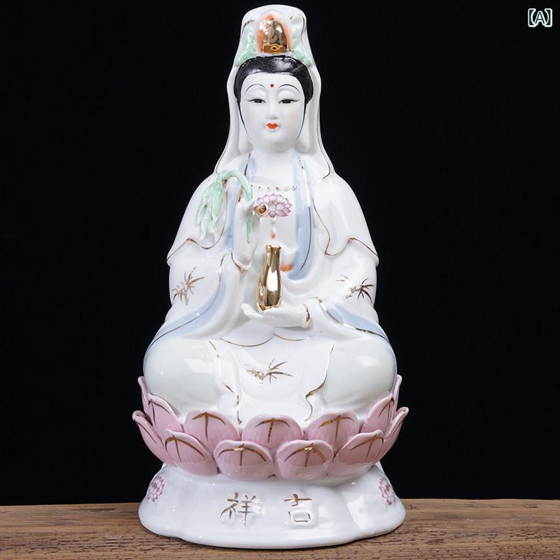 インテリア オブジェ おしゃれ 陶器 観音 菩薩 仏像 南海 菩薩像 家庭用 白玉 蓮 装飾品