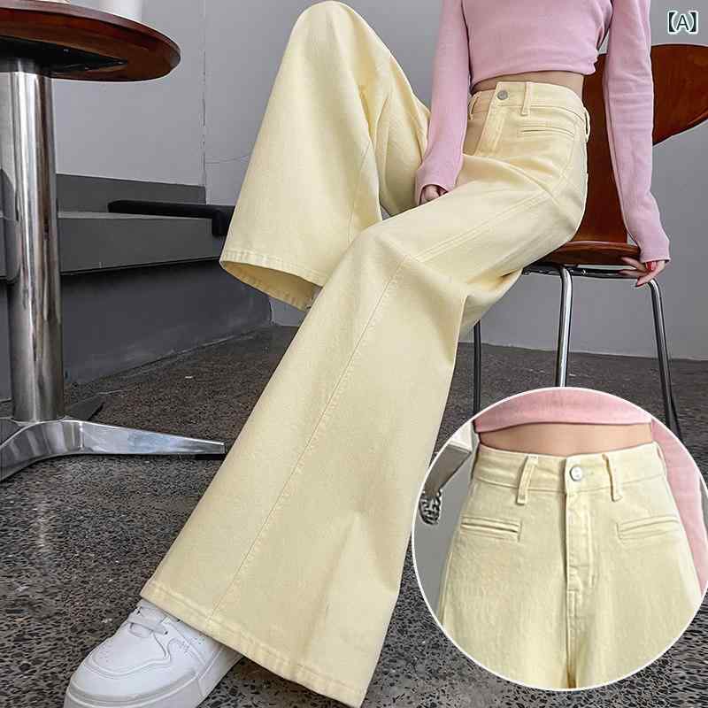 レディース パンツ オシャレ 2025 春の レディース向け ベージュ ジーンズ。 洋 ナシ型の 体型に ピッタリ。 ヒップを カバー し ドレープ 感の ある ワイド レッグの フレアパンツ。