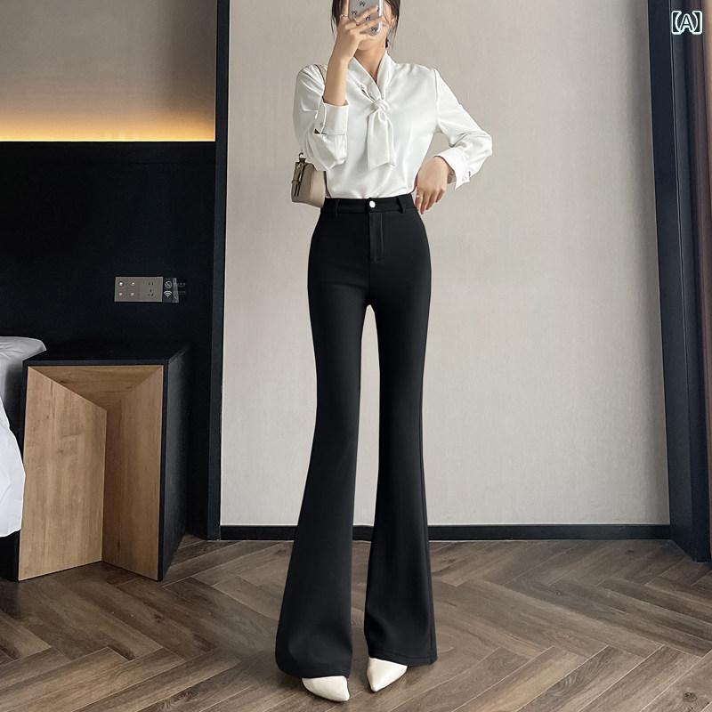レディース パンツ オシャレ カーキ マイクロフレア スーツ パンツ レディース 春秋 2025 ハイウエスト スリムフィット 伸縮性 モ ッピング ホース シュー