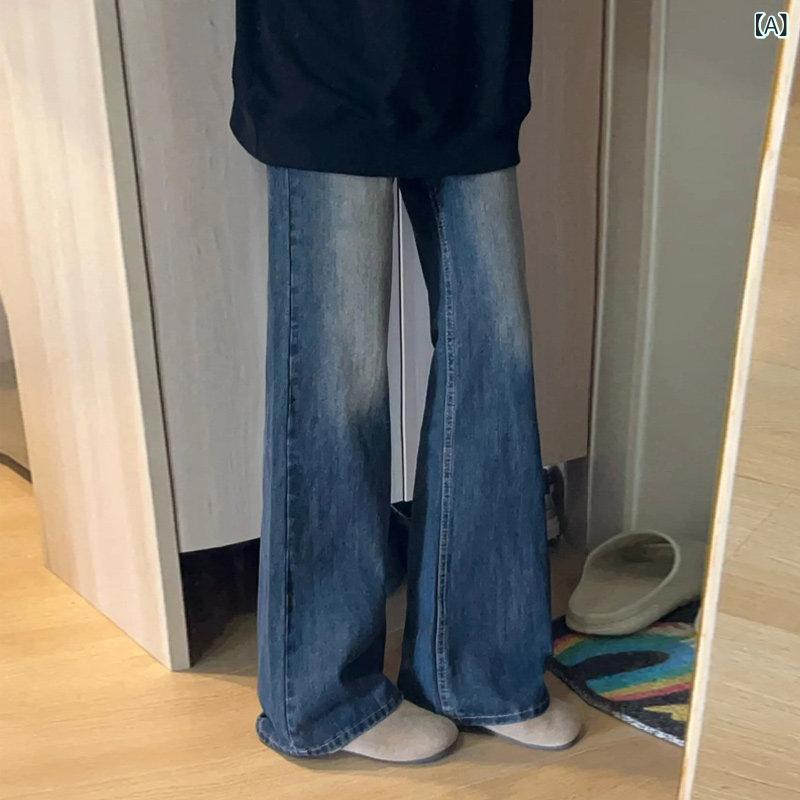 レディース パンツ オシャレ 小柄な レディース ダーク ブルー ジーンズと フレアパンツ 春秋用 ストレート 2025 新 べたつかない