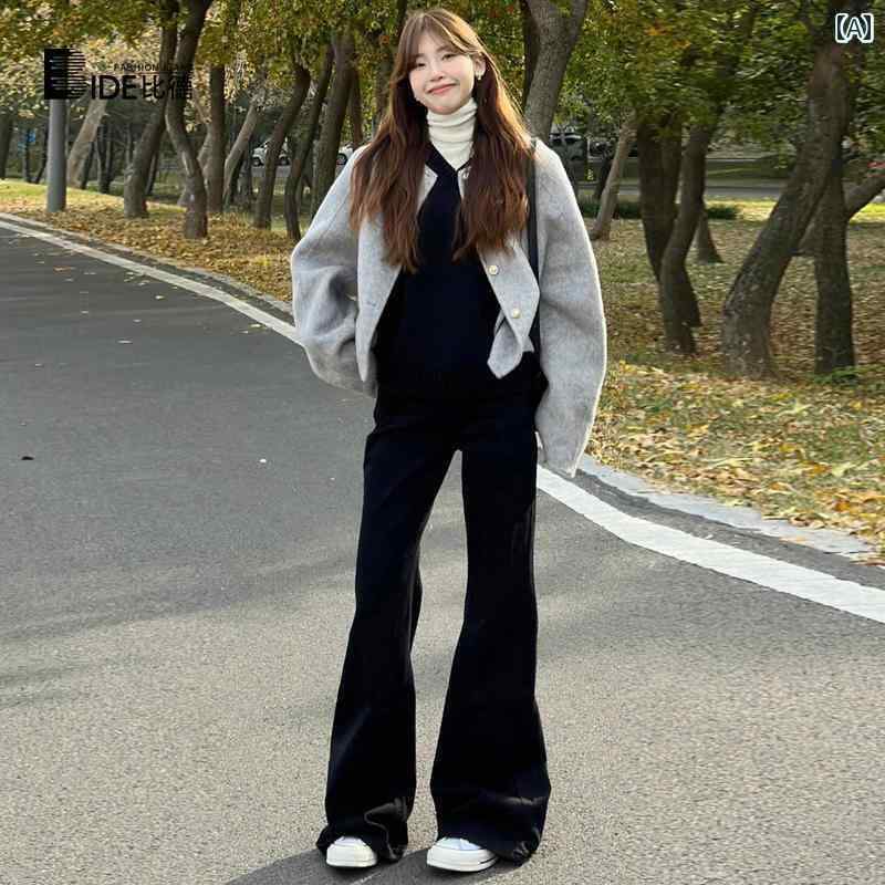 レディース パンツ オシャレ レディース ブラック ハイウエスト フレアジーンズ 2025 春 洋 ナシ型 背の 高さ スリム ドレープ 万能 フレアパンツ