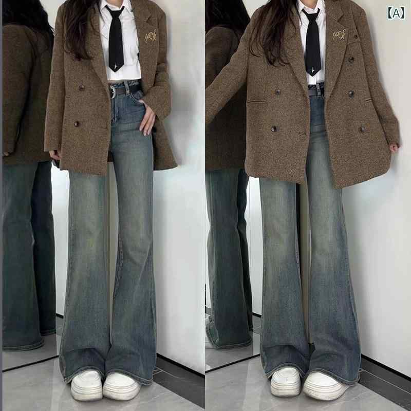 レディース パンツ オシャレ アメリカン レトロ フレアジーンズ レディース 2025 春 ハイウエスト ヒップ カバー スリムフィット 伸縮性 フレアパンツ