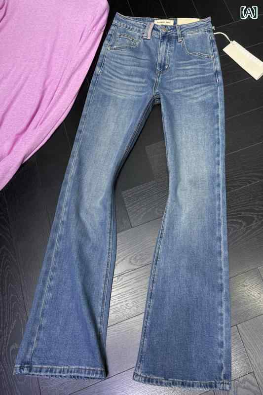 レディース パンツ オシャレ スリム 長い 脚の フラワーボックス フラワー 春の フレア デニムパンツ ハイウエスト フレアパンツ 女性 86961
