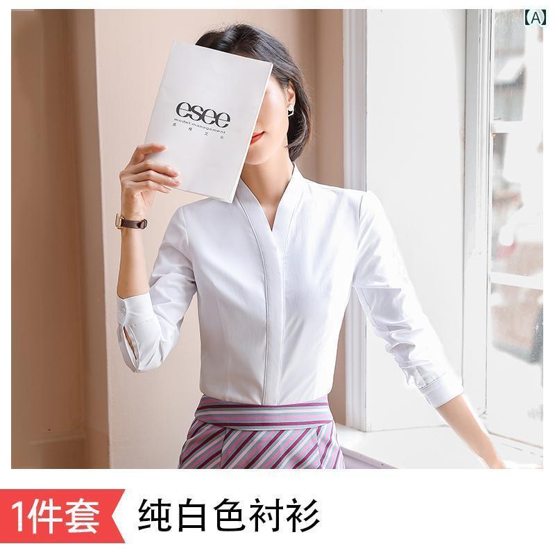 レディース シャツ おしゃれ プロな 服装 白 シャツ 女性 作業着 Vネック オーバー オール スーツ 客室 乗務 員 面接 フォーマル 制服