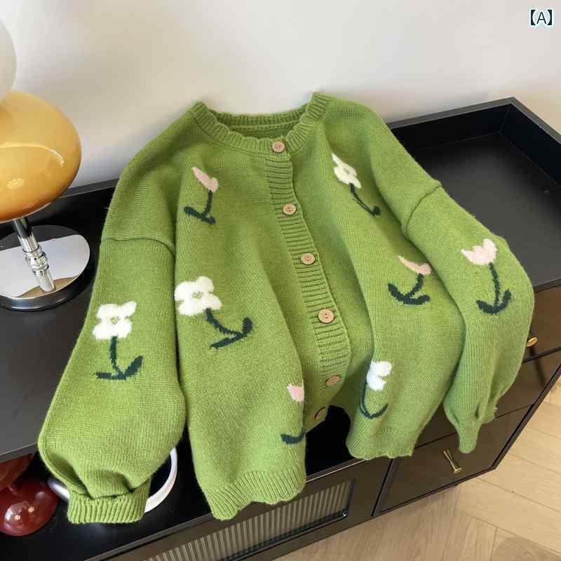 レディース トップス かわいい フォレストグリーン フラワー セーター コート 春秋冬 大きめ サイズレディース 服 mm スリム ミディアム ロング ニットカーディガン トップ
