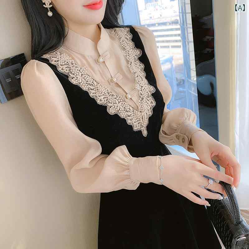 レディース ワンピース かわいい チャイナ風 チャイナ ドレス ベルベット 女性 2025 春 フレンチ ハイエンド aライン ロング スカート｜ホープ