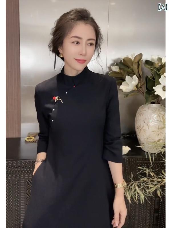 レディース 衣裳 愛くるしい 中国 レディース 瀬戸もの 御召しもの  黒の 民族 風 秋 特殊な フォーマルな 切っ掛けの スコート