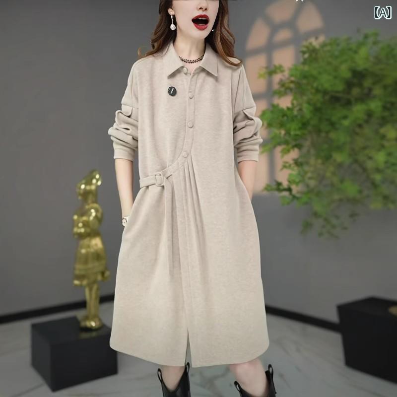 レディース ワンピース のの 秋冬 厚手 シャツ ドレスは 肌を カバー し 薄手 ドレスの ボトム スカートを 見せます
