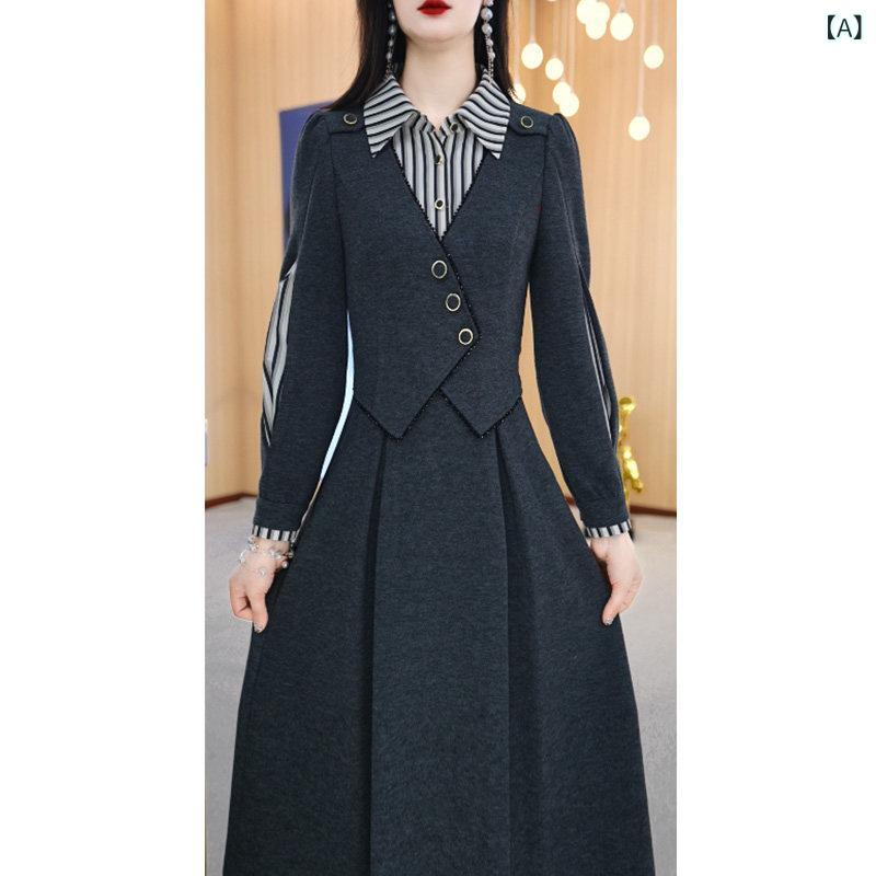 レディース トップス オシャレ 春 美 瑞 ストライプシャツカラーワンピース レディース  春 か細い 熱っぽい 表現スタイル スプライシング a伝達ルート スコート