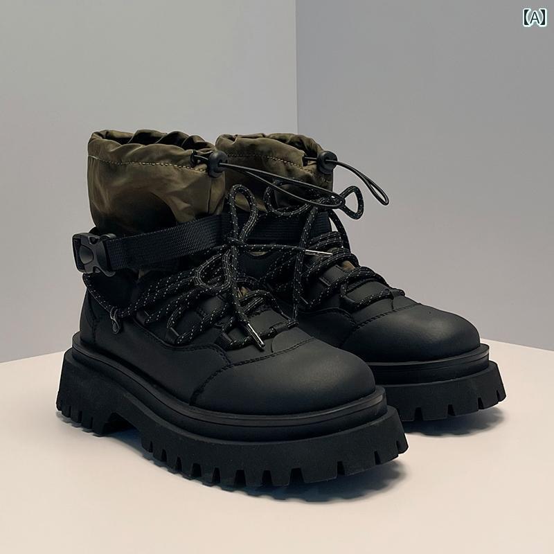 ブーツ メンズ ハイカット 春 厚底 身長 アップ シューズ ミッド トップ アウトドア 登山 ワークブーツ 万能 ショート