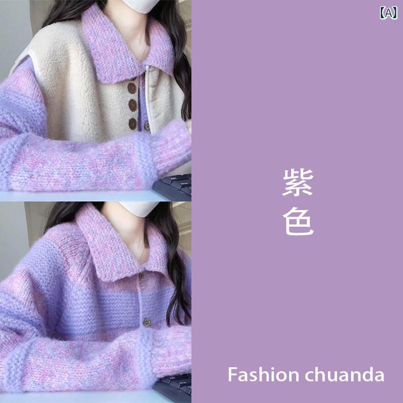 レディース トップス オシャレ 春 パープルの 編み物ジレー お上さん用  春 軽く 御前上等 感の ある の ゆったり エイジングケア スウェーター いの一番