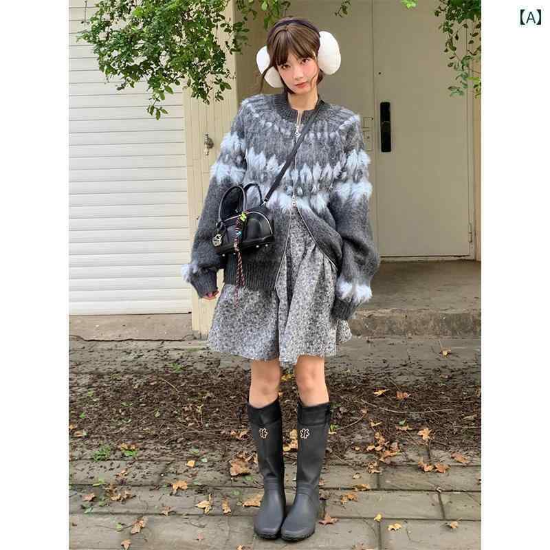 レディース トップス オシャレ 春 フェアアイル セーター コート レディース 冬用 雰囲気の ある ロング ウール ニットカーディガン ゆったり 長袖 トップス
