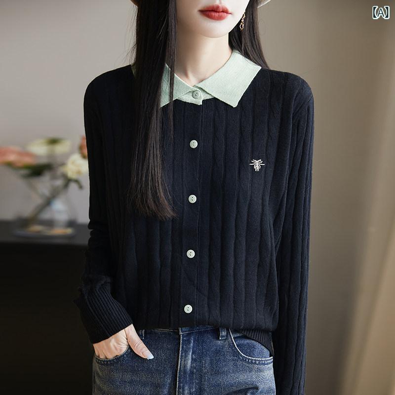 レディース トップス オシャレ 春 まがい物 背広の 梳 毛 羊毛に 蜂の 刺しゅうが 入った ジレー。 レディース。 の トップス ゆったり 編み物 プルオーバー 厚地の外套。