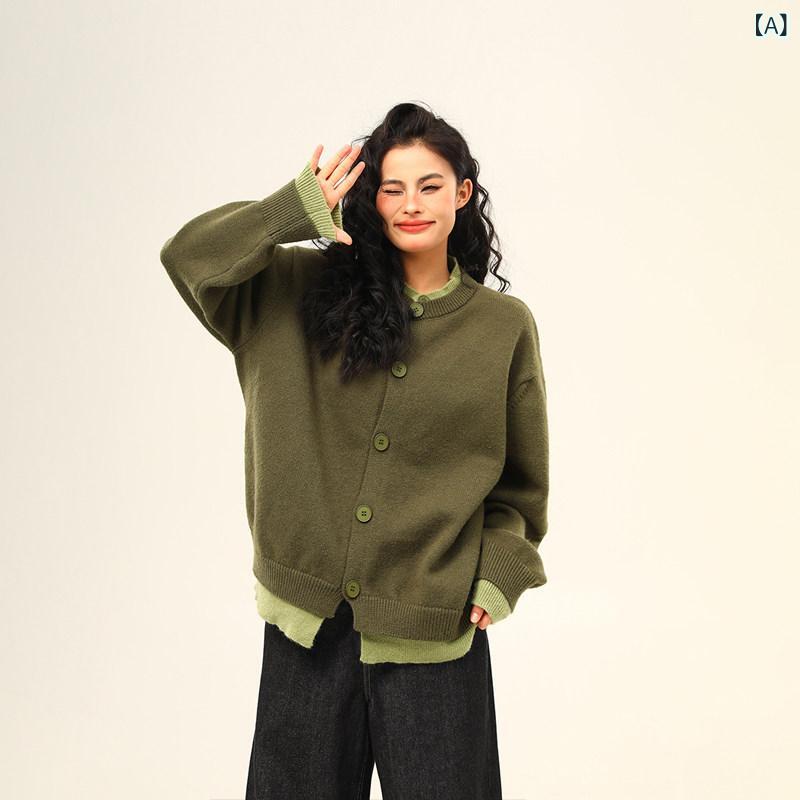 レディース トップス オシャレ 大騒ぎ アメリカン レトロ ハイエンド 抹 茶 緑であること ジレー 如何様物 背広 スウェーター レディース編み物