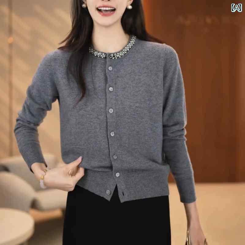 レディース トップス オシャレ 高級 スタイリッシュな レンガ スタッズ カーディガン セーター 秋冬 スタイル 美しく カジュアル アウターウェア ニット 母親の トップ