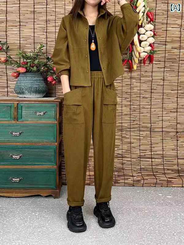 レディース トップス オシャレ 母の 春の スーツ レディース レトロ エンボス トップ G 春夏 中年 大きいサイズ カジュアル ツーピース