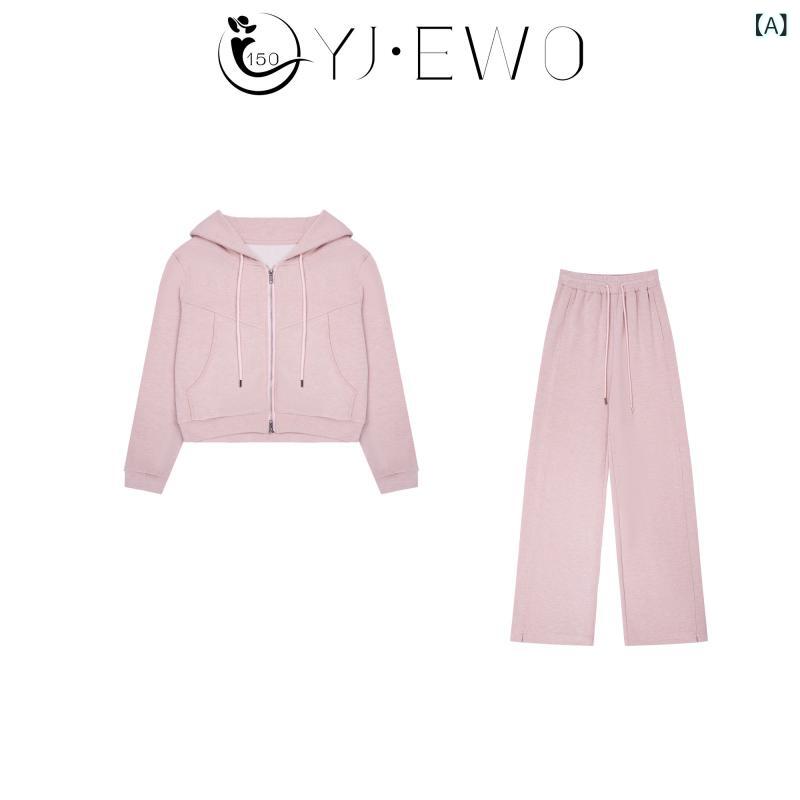 セットアップ　レディース　韓国 小さい 男の子 YJEWO 春 カジュアル フード付き ドローストリング セーター パンツ スーツ 8253に 会いましょう