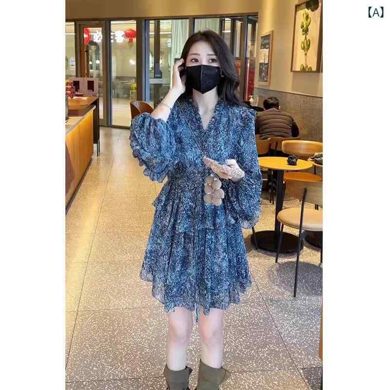 レディース 衣装 愛くるしげ 年 早春 ティーブレイク フレンチ 御前上等 感 素晴らしい 海岸地帯の 御休み 青色 花柄 衣装