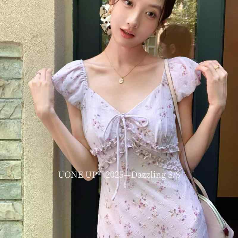 衣裳 レディース Vのど首 小花柄 ロング御召しもの 酉の方角シェイプ 南仏風 春夏 雅びやか もの柔らか 紅茶ひと休み 口さかしい 女子らしい 膝下丈 通い 普段使い
