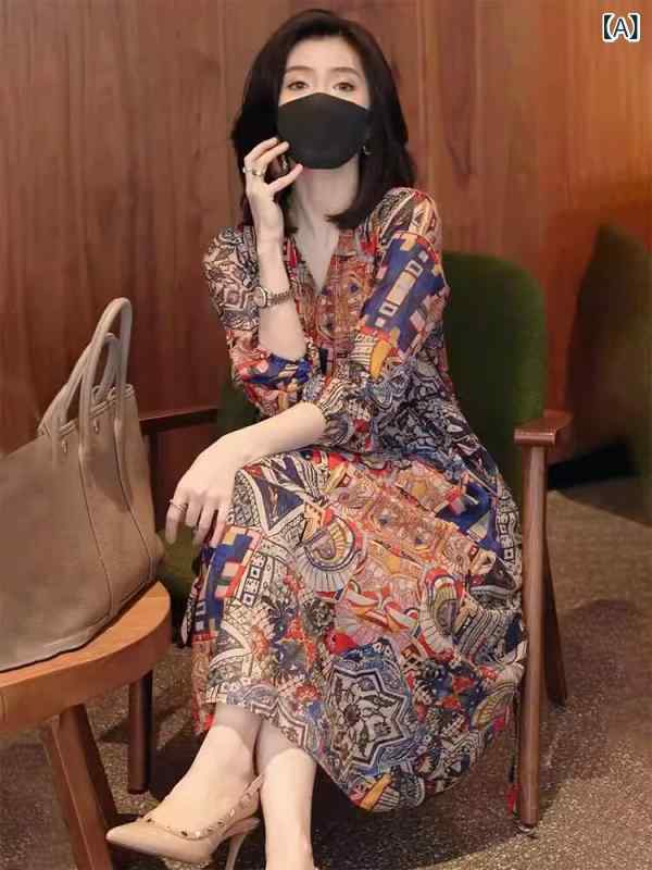 レディース ワンピース かわいい ハイエンドの シフォン 花柄 ワンピース 女性 2025年 ホット スタイル 軽量 高級 レディース シルク ロング スカート