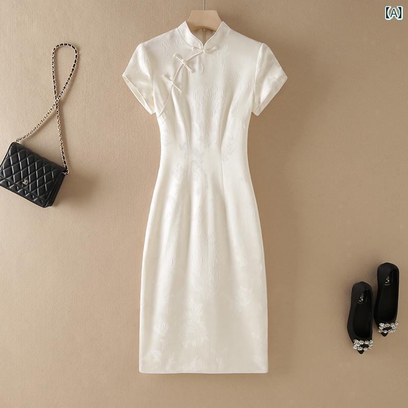 かわいい 春夏 ハイエンド チャイナ ドレスの レディース パーティー ドレス 半袖 ハイエンドのの 夏の スリット シルクスカート 14,985円