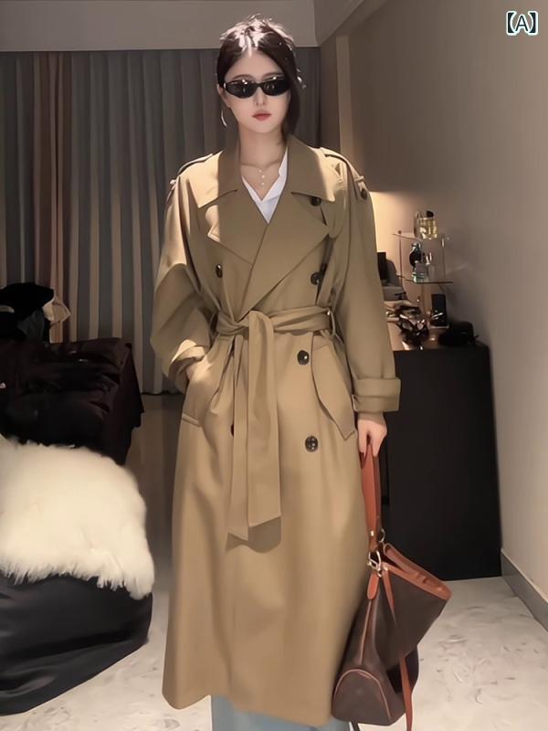 レディース 厚地の外套 春 オシャレ カーキ トレンチコート レディース 真っただ中 丈  歳月 ごく小さい 大きさ 御前上等 連合王国 風 心地よい 厚地の外套