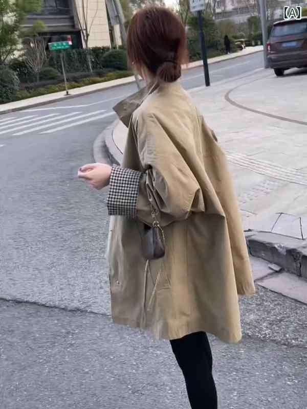 レディース 厚地の外套 春 オシャレ 韓国 プチ ウィンドブレーカージャケット 秋冬 御前上等 感の ある レトロ 連合王国 風 真っただ中 丈 厚地の外套。