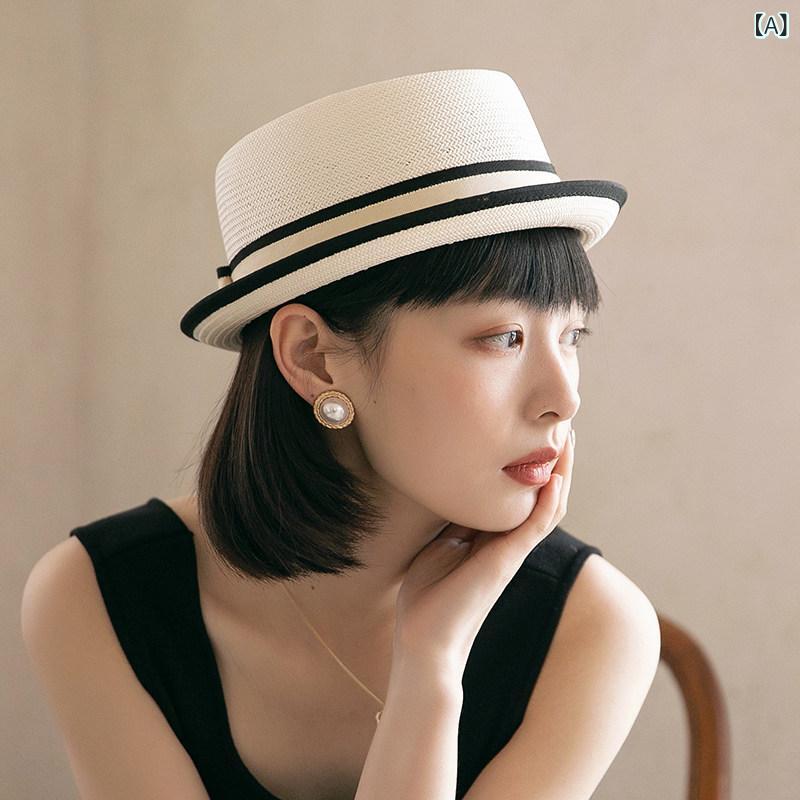 かぶり笠 今めかしい レディース 夏用の 成人女性用 フレンチ 長い巻き毛小 かぶり笠 連合王国 風 レトロ かんかん帽 今めかしいな 白の 唾液の 小っちゃい サンハット 日焼押しとどめる