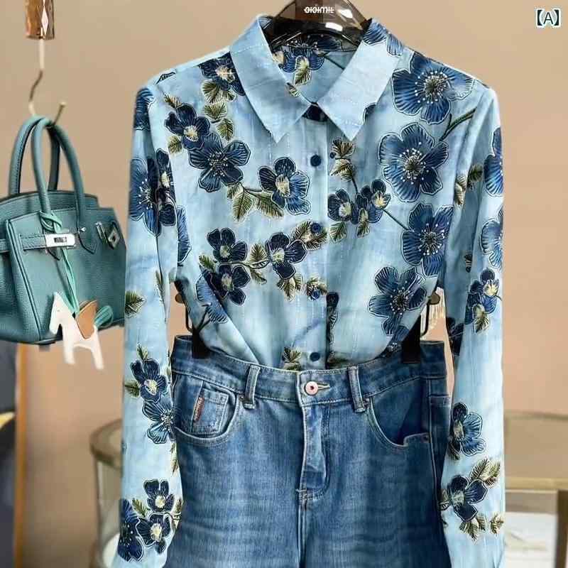 レディース トップス オシャレ レトロ 花柄 シャツ レディース 長袖 ポロ カラー ゆったり スリム カジュアル 高級 6,582円