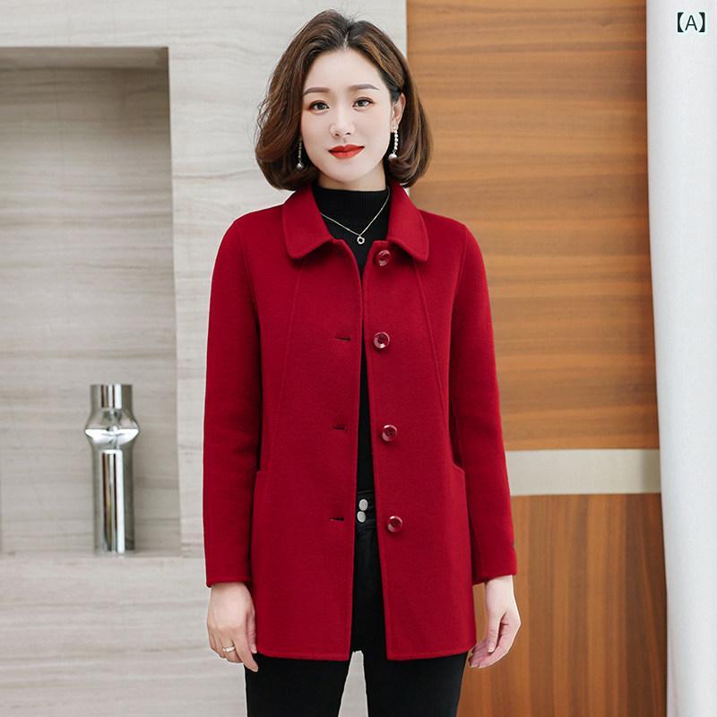 レディース トップス オシャレ 冬用 女性用 ダブルフェイス コート 100 ウール 大きいサイズ 小さい サイズ 母親用 スタイリッシュな ミディアムと ショート 丈の｜ホープ