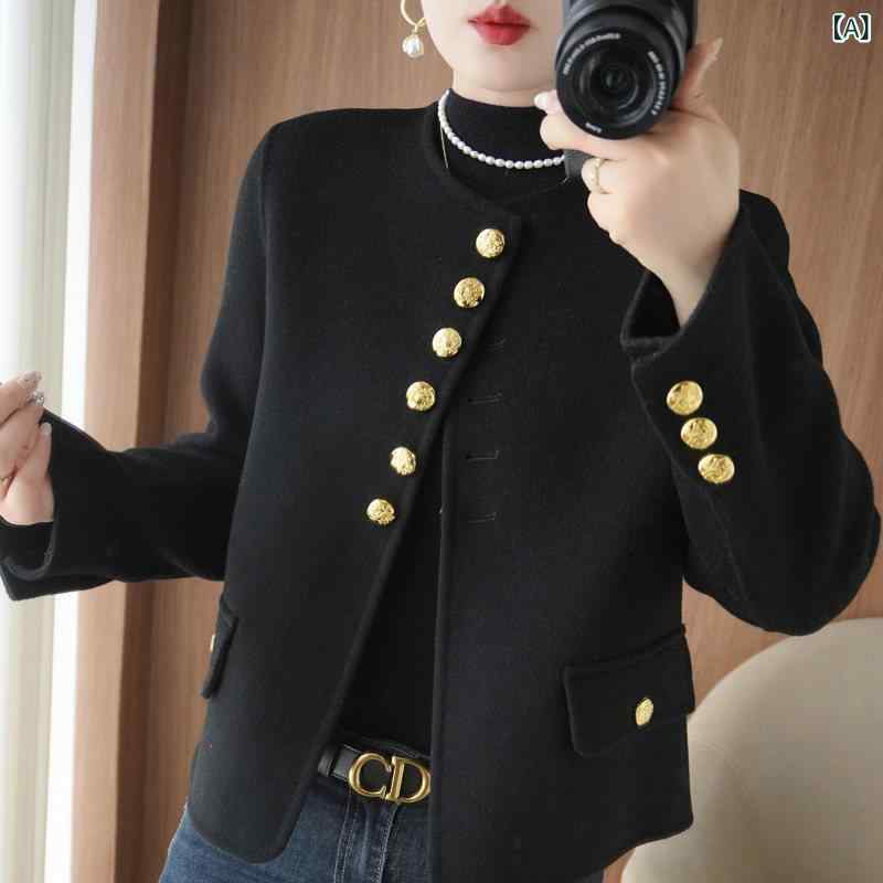 レディース トップス オシャレ 24 秋冬 御前上等 ラウンドのど首 ダブル人間の顔 カシミール厚地の外套 レディース 遊撃手 流行り物 分かりやすい スモール 羊毛 厚地の外套