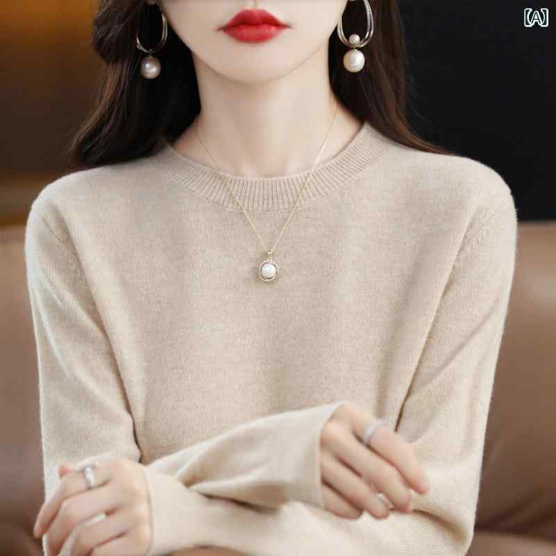 春服 分かりやすい  オルドス 秋冬 羊毛 プルオーバー レディース ラウンドのど首 座標軸輪っか ゆったり 下着類御召しもの 遊撃手 無地 編み物 カシミールプルオーバー