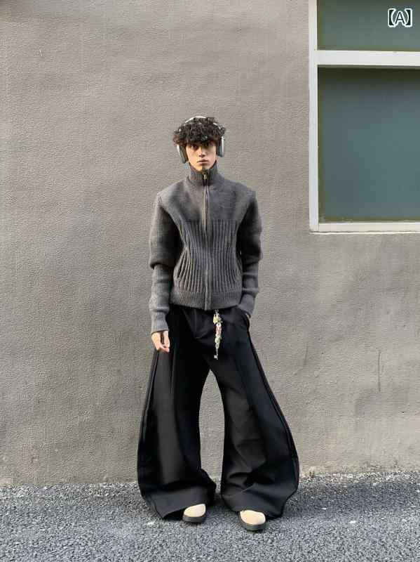 春服 シンプル キャベツ コーラ 冬 厚手 マイ ラード ショルダー ショート ハイネック ダブル ジッパー カーディガン セーター コート 男女兼用|ホープ