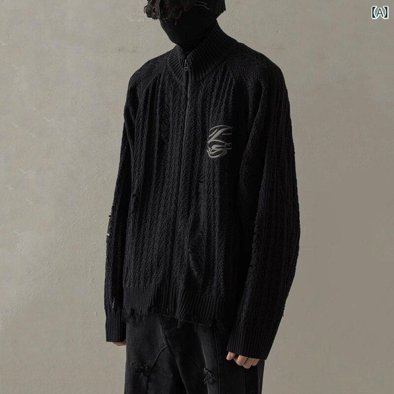 服 シンプル 気に入らないなら 殴って 24 SS クリーン フィット デストラクション ジャケット ミドル ハイネック ニット ジッパー セーター コート｜ホープ