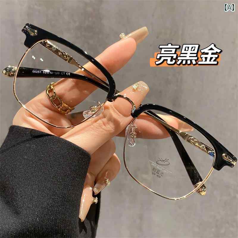 サングラス おしゃれ 眼鏡 レトロ 紳士用 ハーフ フレーム メガネ 近視用 メンズファッション 度 付き ブルー ライト カット 先進的な センスの アイメガネ