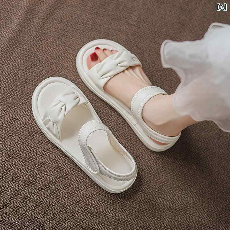 サンダル シンプル おしゃれ 夏に 履く 女性用 革 サンダル。 2025年 オープントゥ 厚底 ローマ スカート 付き フラット ビーチ シューズ。