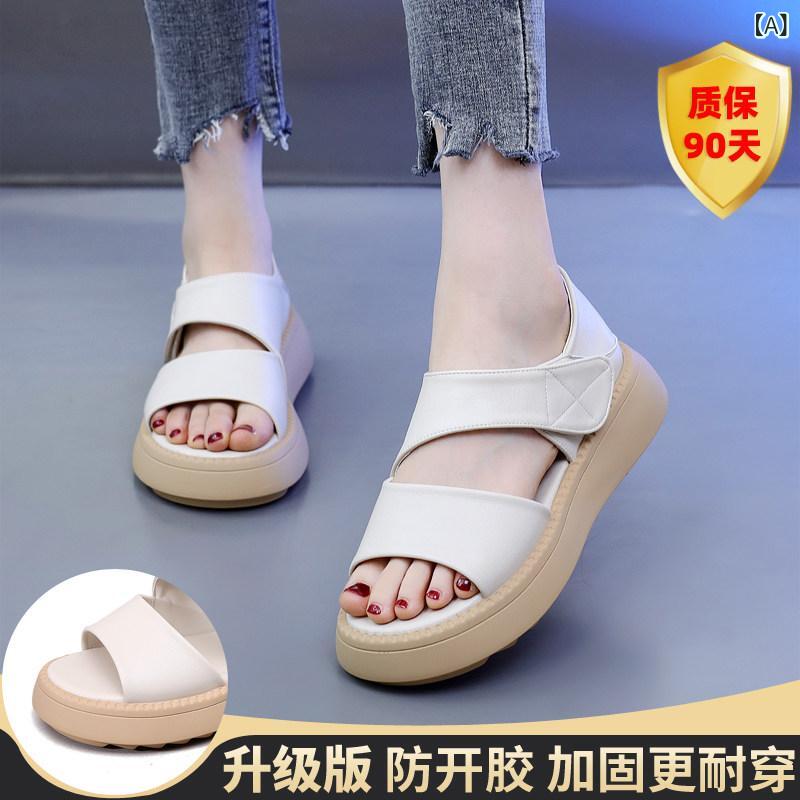 サンダル シンプル おしゃれ 女性用 革 サンダル 2025夏 スタイル おしゃれ 万能 カジュアル ソフト ソール 滑り止め 通気性 ミドル ヒール 厚底
