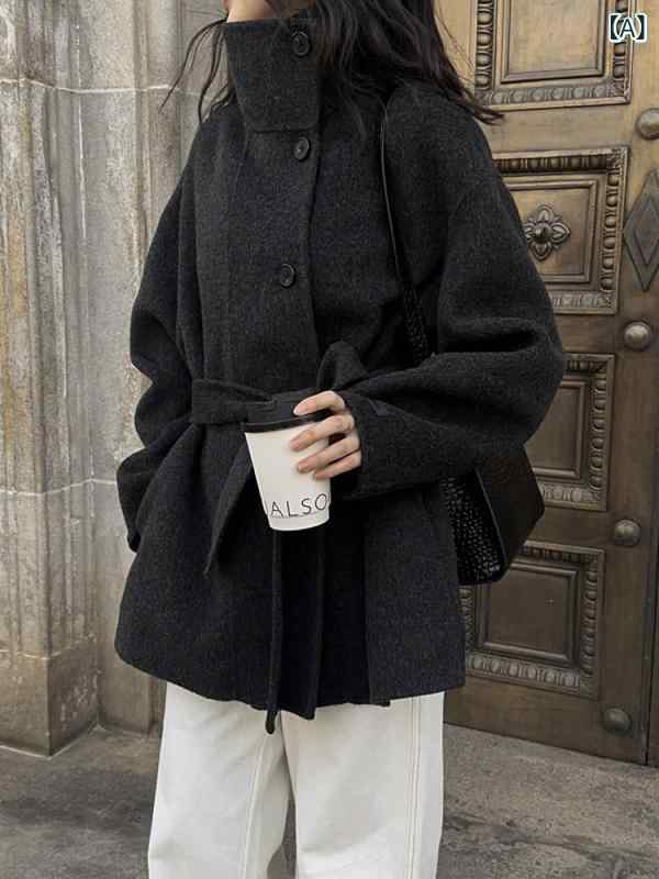 レディース コート かわいい 【 ロンドンナイト】 ダブルフェイス カシミヤコート レディース ショート スタイル 小さい サイズ 24 秋冬 スタンドカラー ウール コート