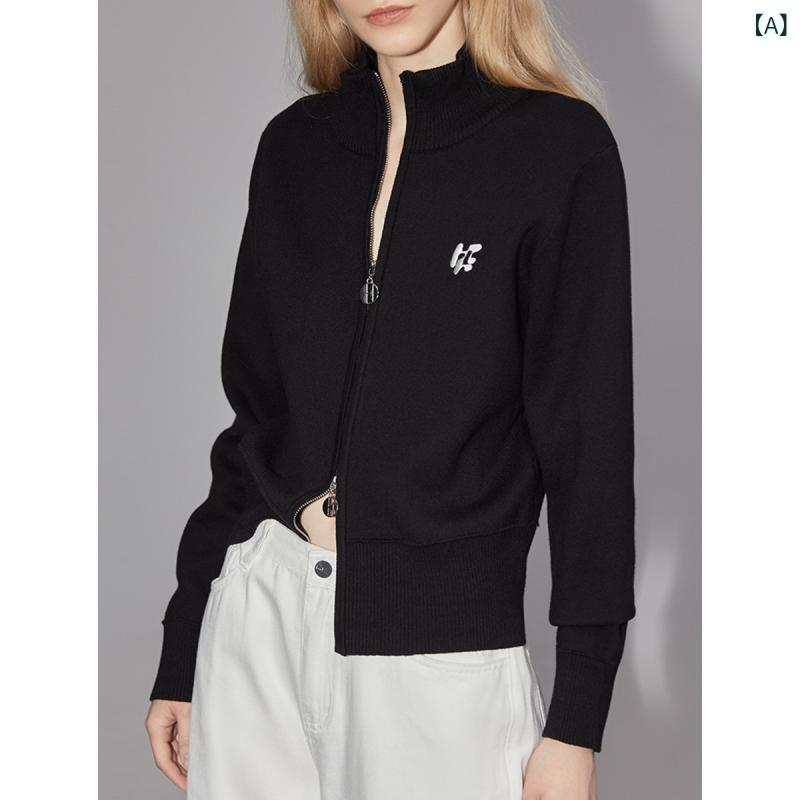 メンズ トップス オシャレ ELLE French 黒いこと 照明ランプ色つや ファスナー 羊毛 プルオーバー レディース 冬 薄墨色 心地よい 上衣