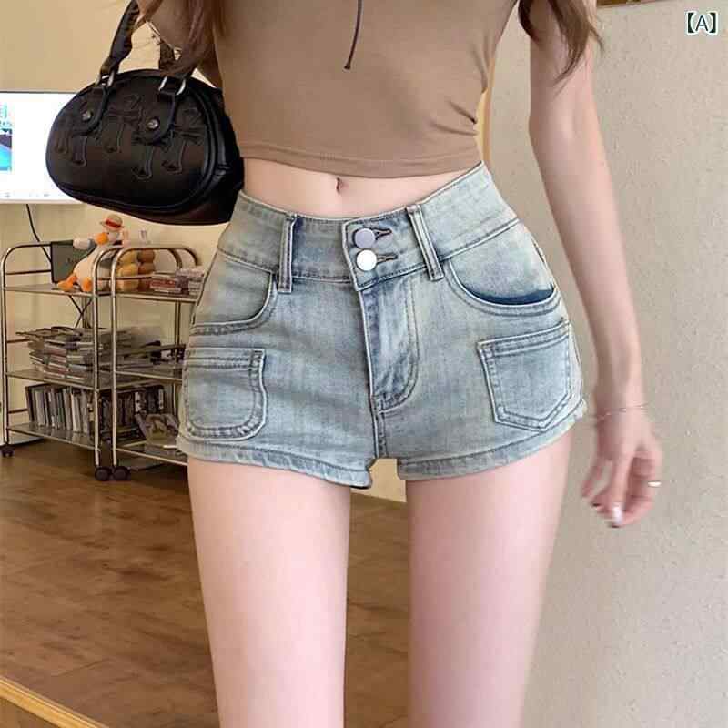 レディース スカート ショートパンツ 夏の 女性用 レトロ ライト カラー ストレート デニムショートパンツ ホット ガール プチ ショート パンツ ハイウエスト aライン xs